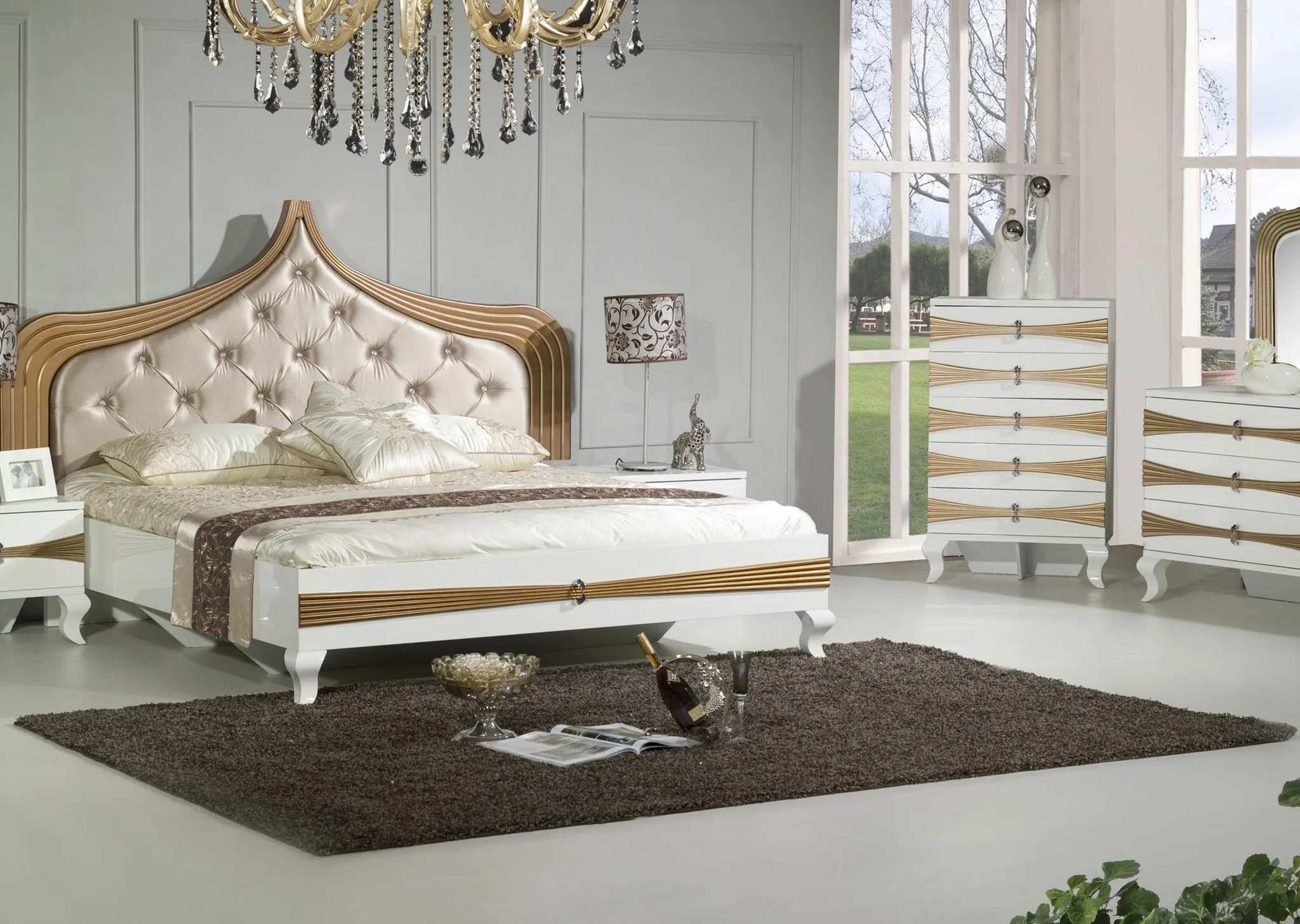 Modern Bedroom Bed With Night Stand Wsd-8210