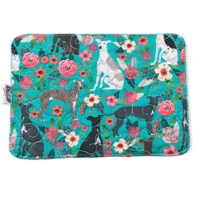 Mug Rug - Whippets and Roses Teal Quilted Swirl