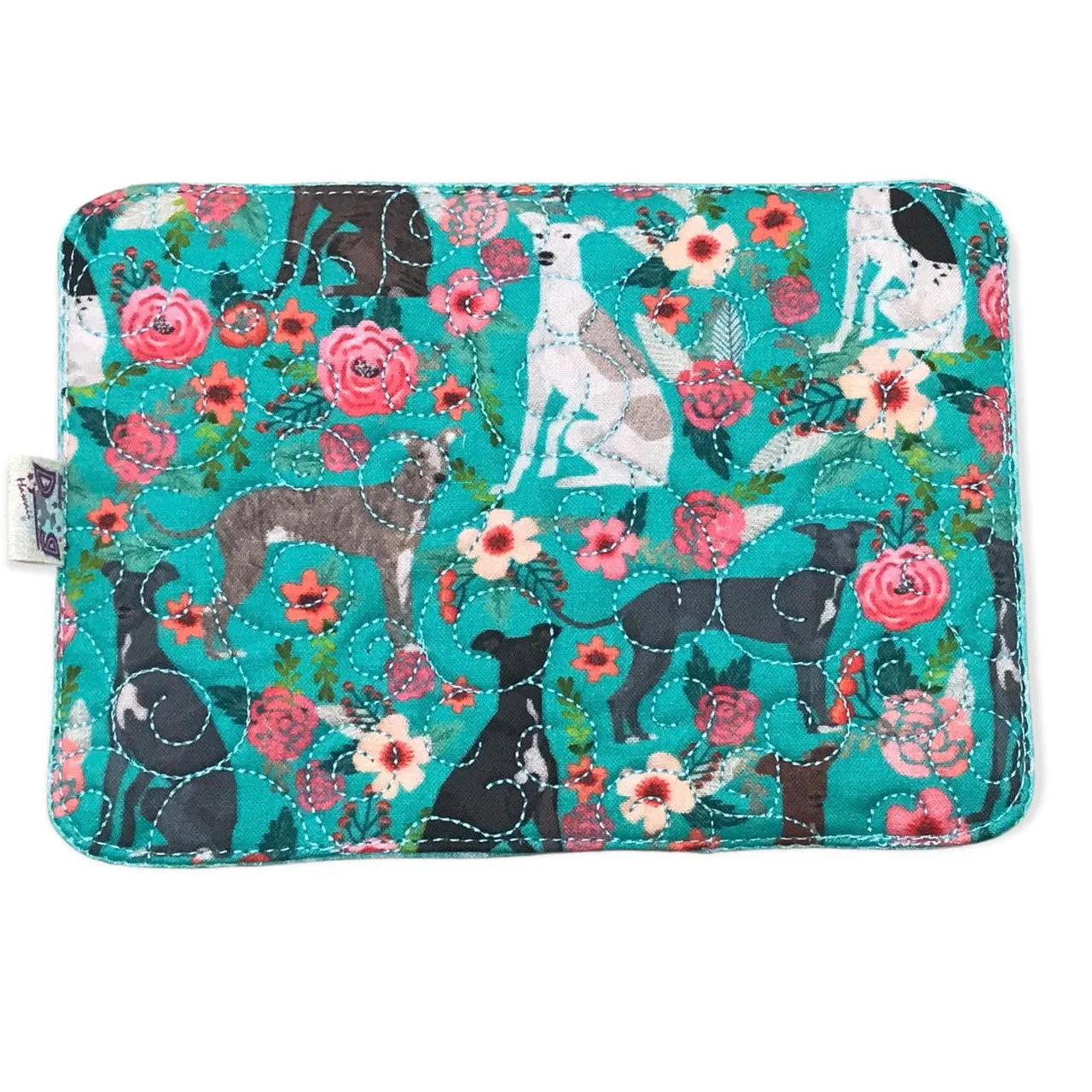 Mug Rug - Whippets and Roses Teal Quilted Swirl