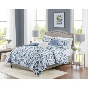 New - 5pc Full/Queen Ramona Seersucker Tulip Print Comforter Bedding Set - White