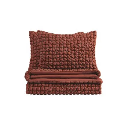 New - Christian Siriano 3pc Full/Queen NY Textured Puff Comforter Set Rust