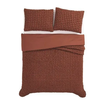 New - Christian Siriano 3pc Full/Queen NY Textured Puff Comforter Set Rust