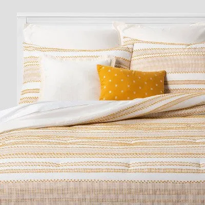 New - Threshold 8-Piece Cotton Jacquard Comforter Set, Yellow/Off-White, King