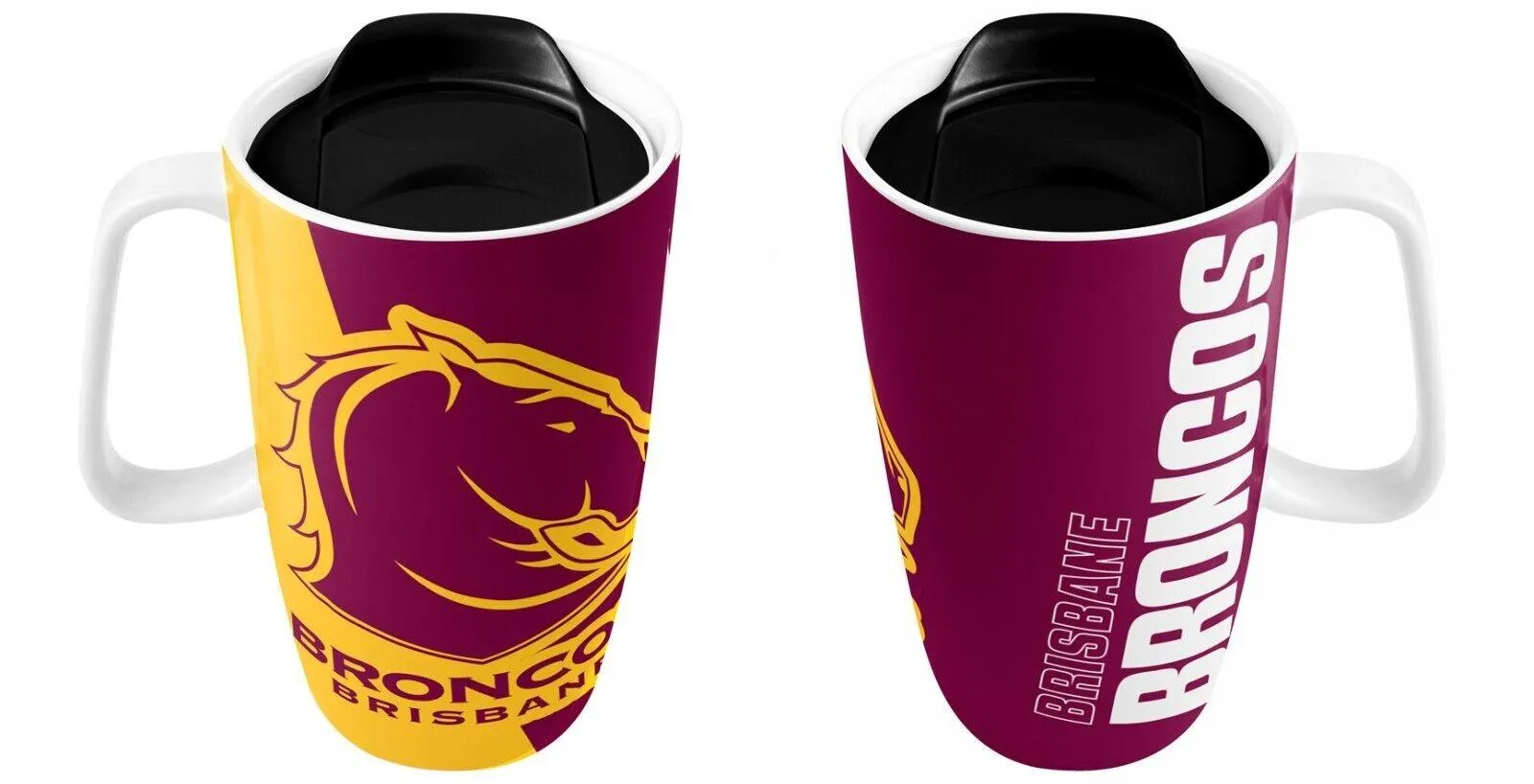 NRL Ceramic Travel Coffee Mug - Brisbane Broncos - Drink Cup With Lid