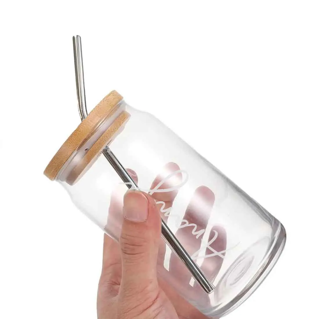 Nutcase Customized Can Shaped Glasses with Bamboo Lid and Metal Straw