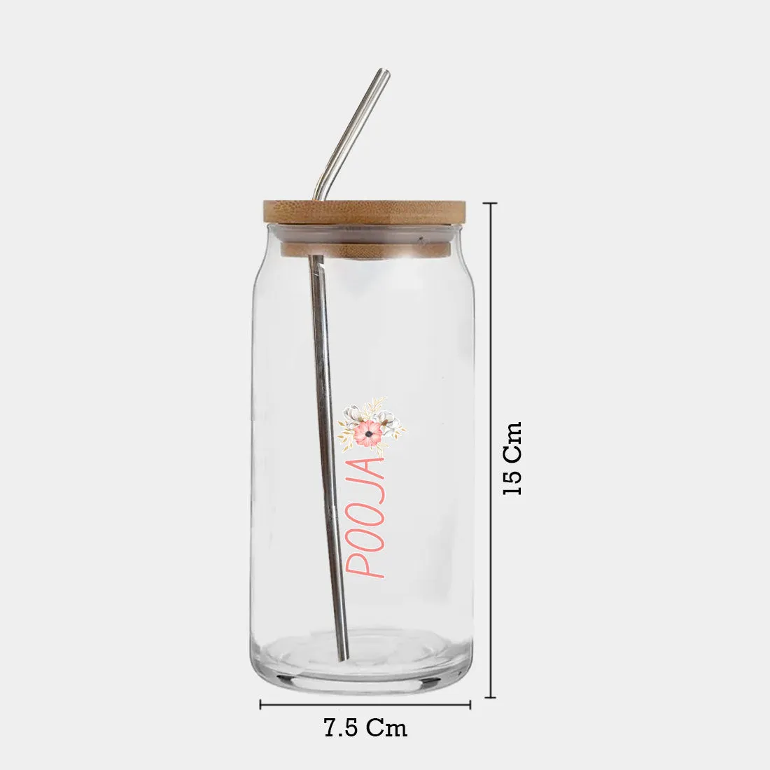 Nutcase Glass Juice Jar with Straw - Custom Can Glass with Metal Straw