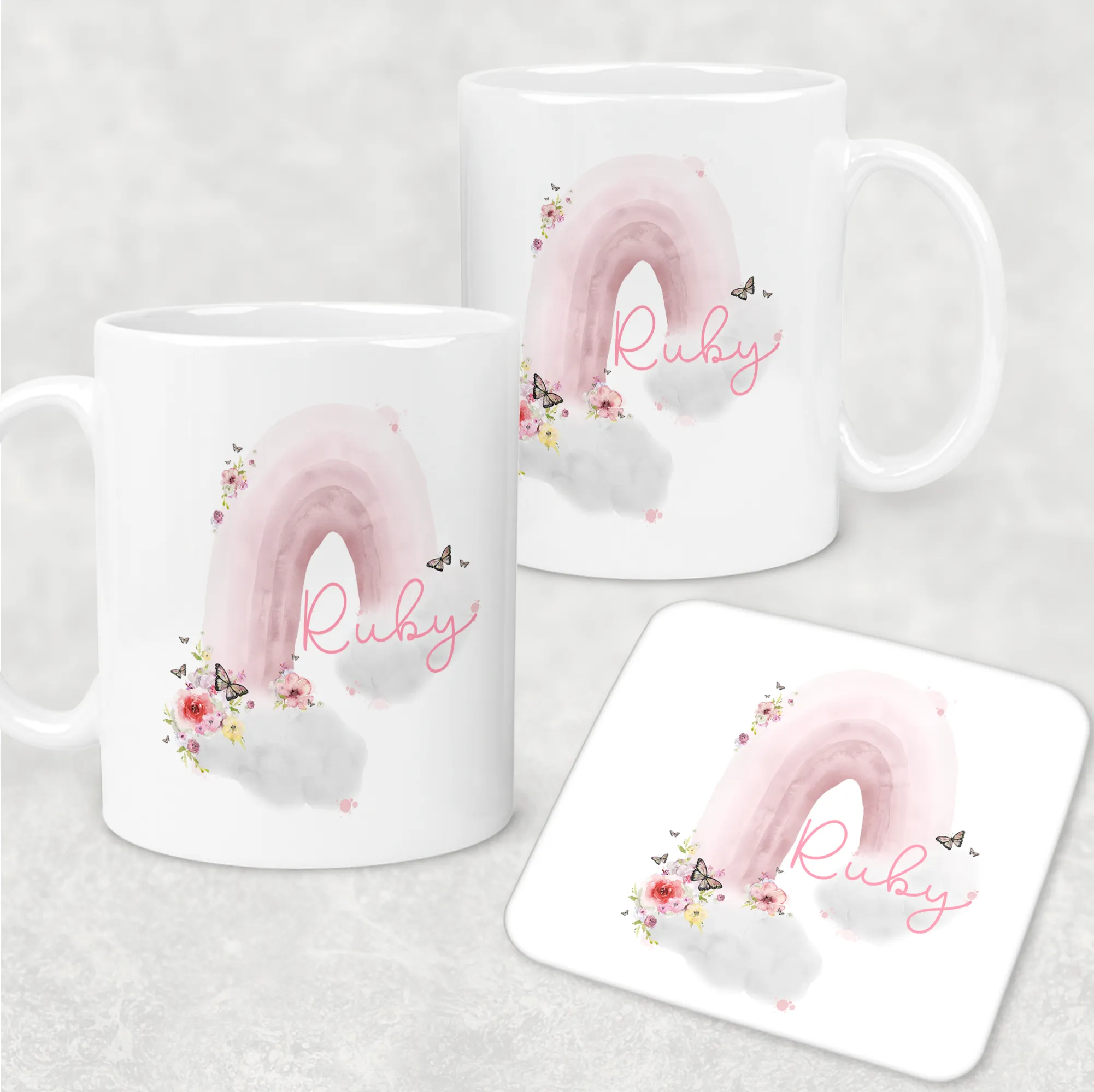 Pastel Wonky Rainbow Mug & Coaster