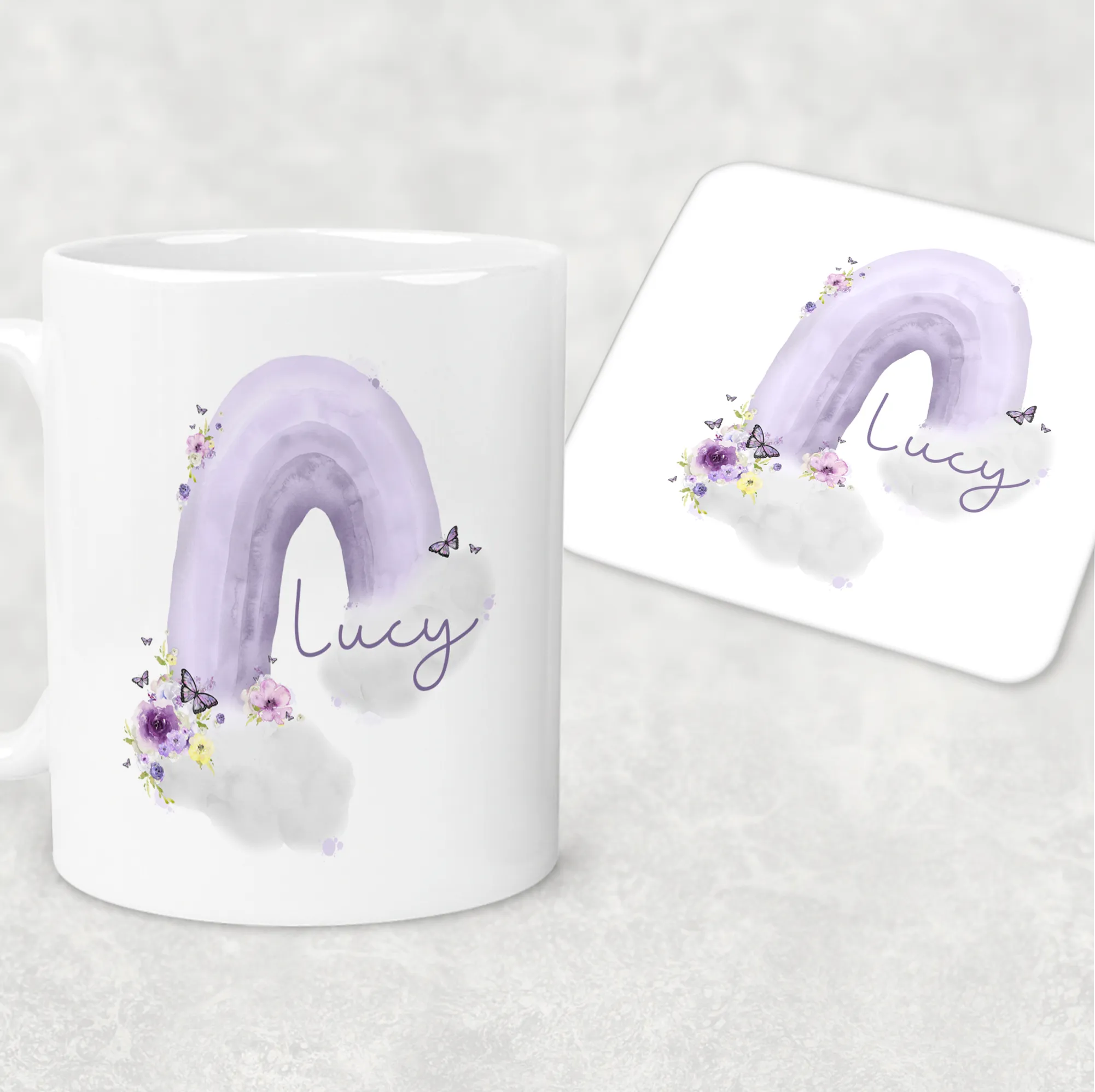 Pastel Wonky Rainbow Mug & Coaster