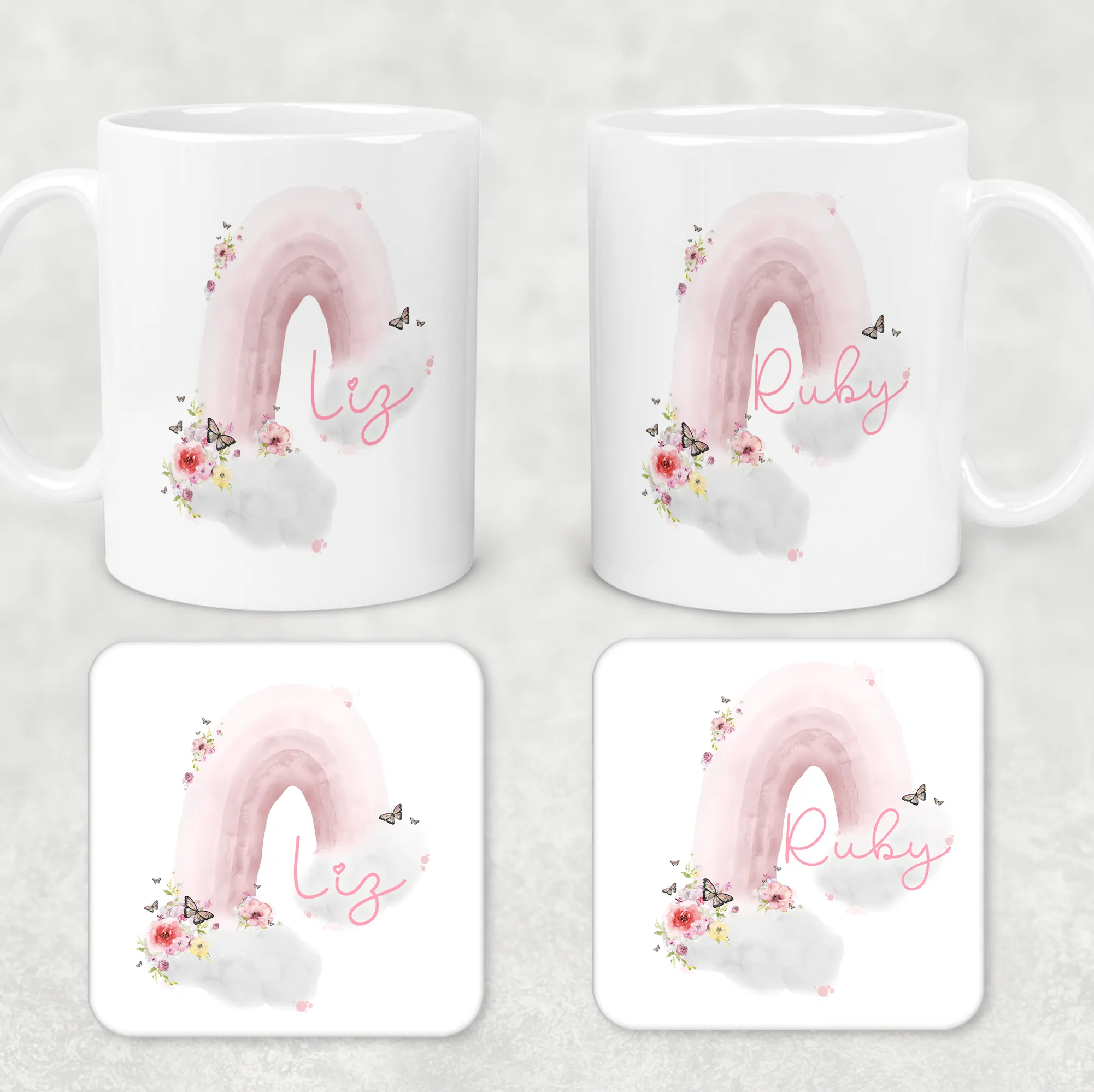 Pastel Wonky Rainbow Mug & Coaster