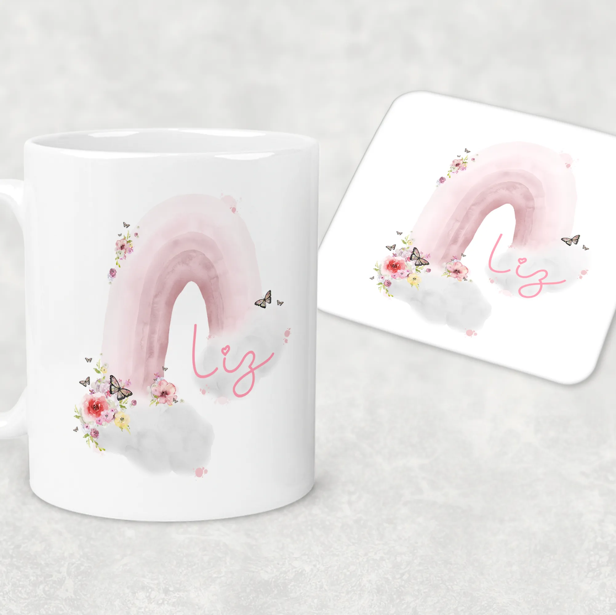 Pastel Wonky Rainbow Mug & Coaster