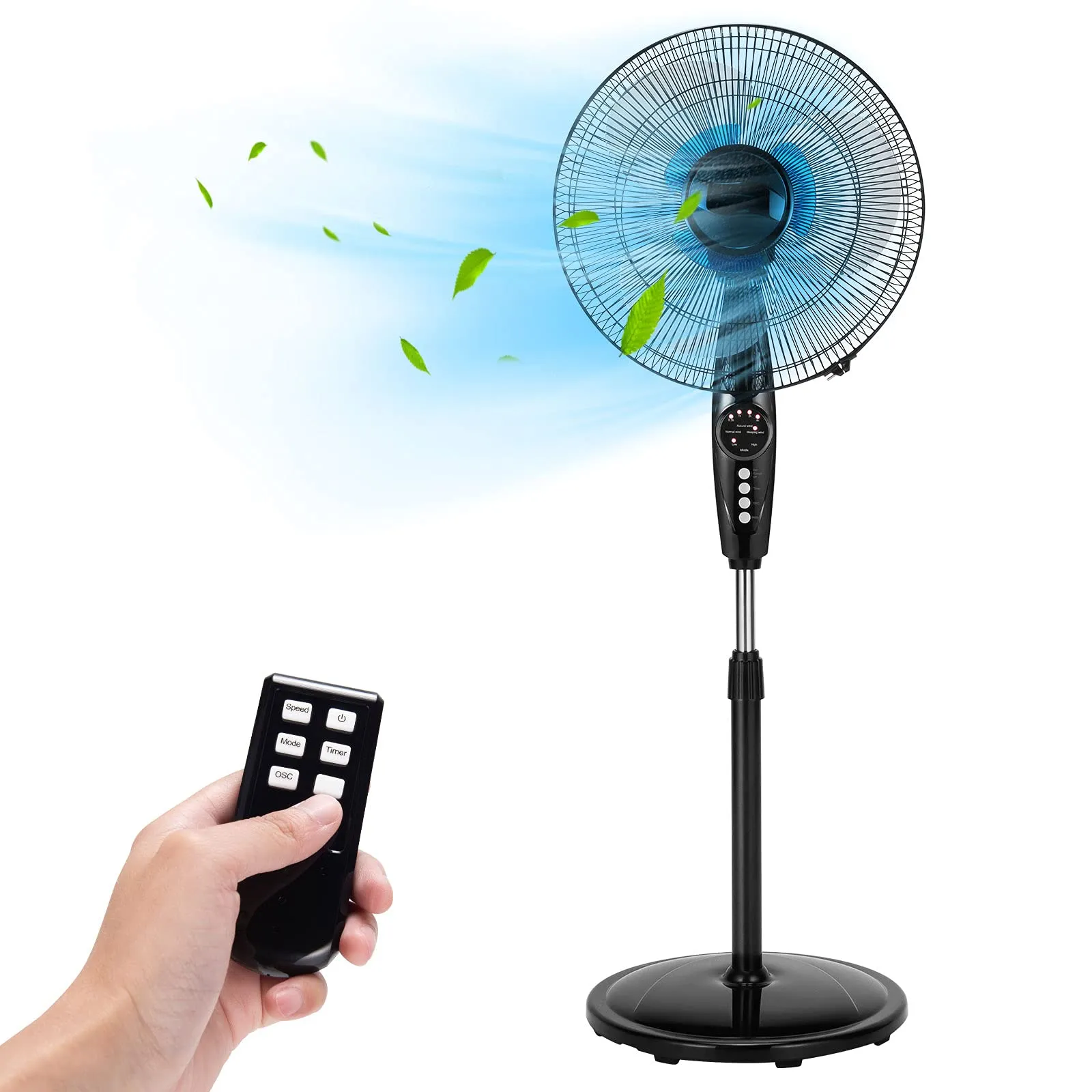 Pedestal Fan, 18 Inches Oscillating Standing Fan with Remote Control & 3 Speeds