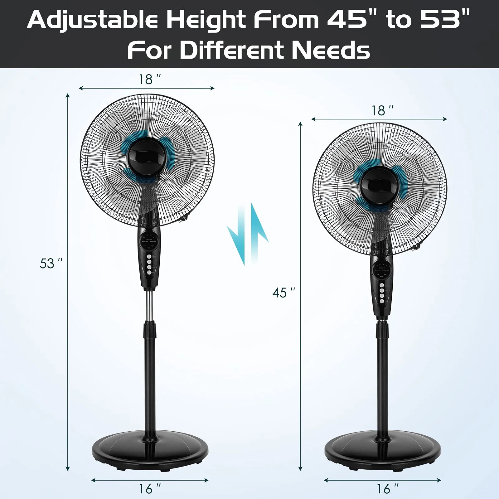 Pedestal Fan, 18 Inches Oscillating Standing Fan with Remote Control & 3 Speeds