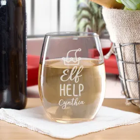 Personalized Elf Help Wine Glass