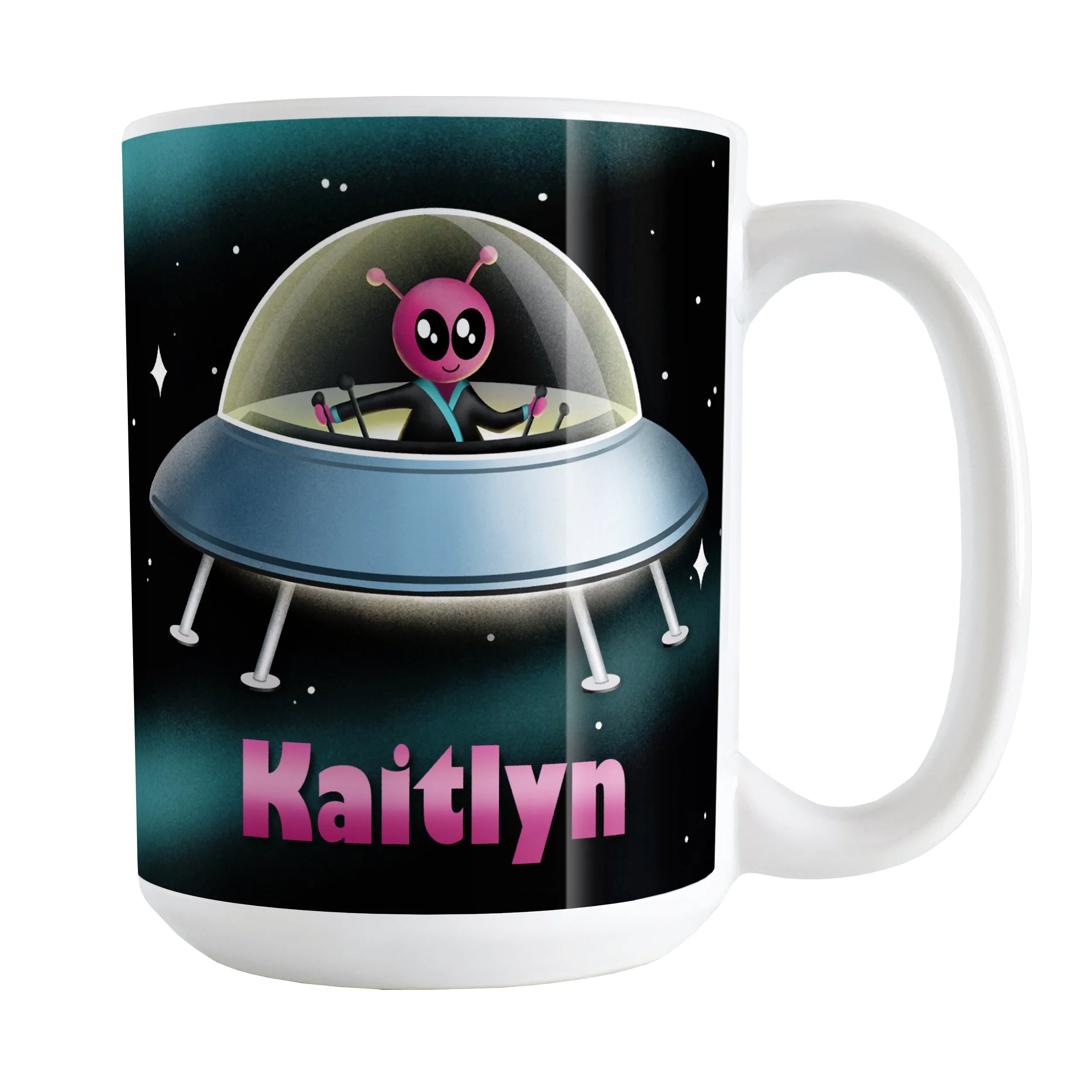 Personalized Pink Alien Spaceship Mug