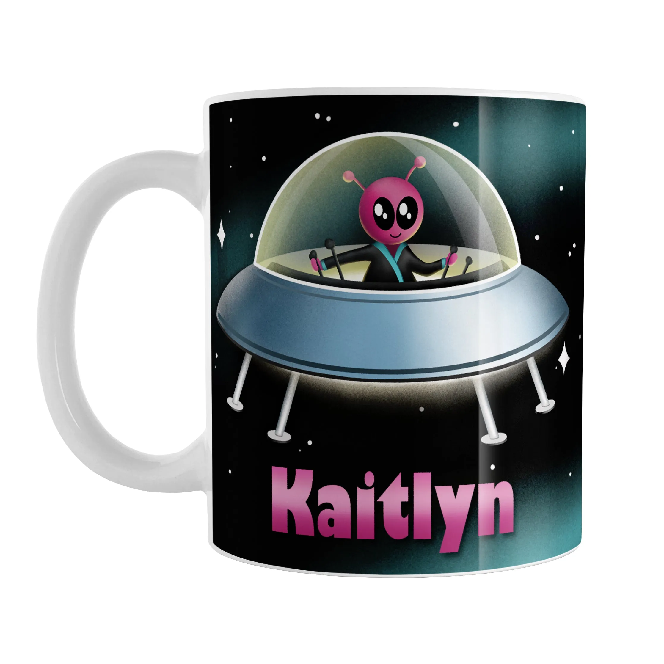 Personalized Pink Alien Spaceship Mug