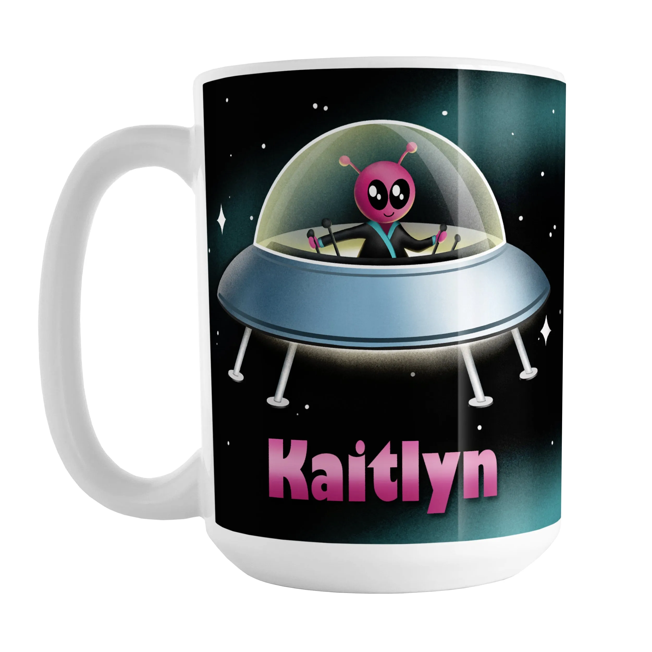 Personalized Pink Alien Spaceship Mug