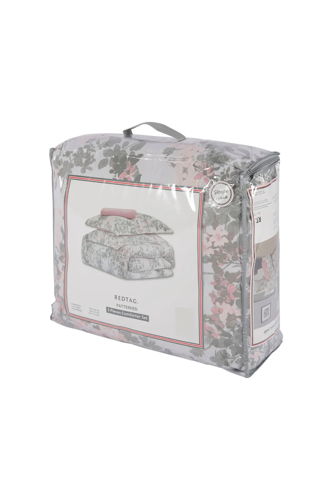 Pink 3 Piece Floral Comforter Set (Single Size)