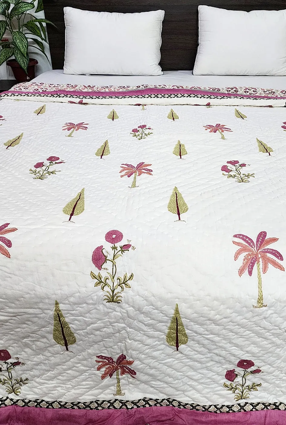 Pink Flora Beauty single  Hand Blocked Quilt