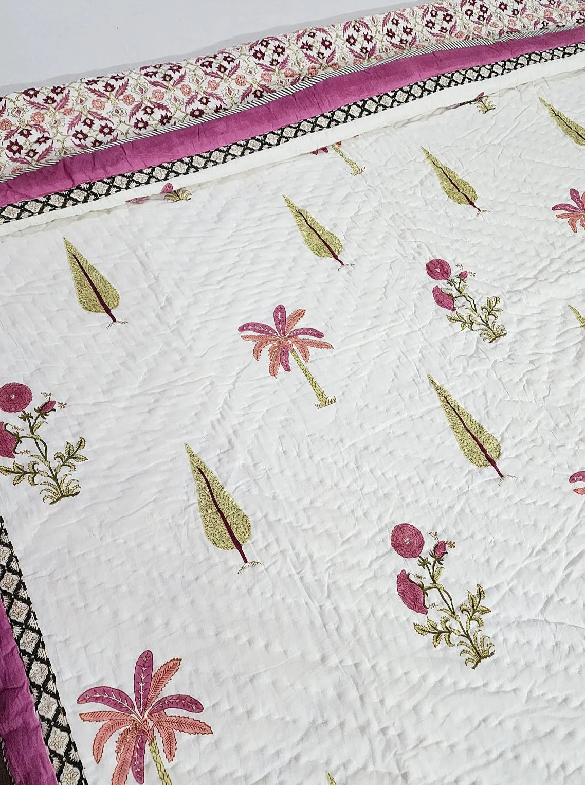 Pink Flora Beauty single  Hand Blocked Quilt