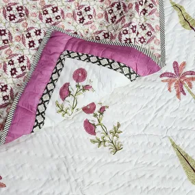 Pink Flora Beauty single  Hand Blocked Quilt