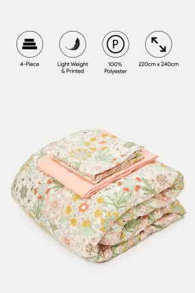 Pink Floral Printed Comforter 4 Piece Set (Double Size)