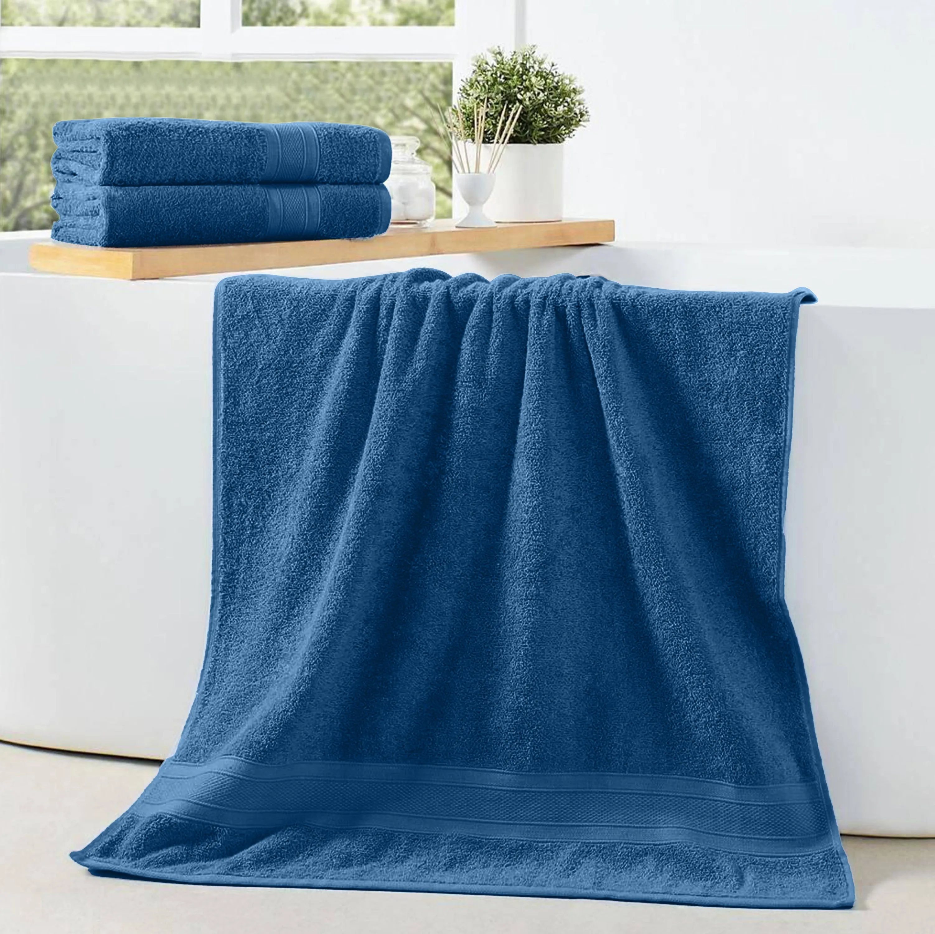 Premium Dark Blue Pack of 2  600gsm High Quality Cotton Bath Towel 70x140cm