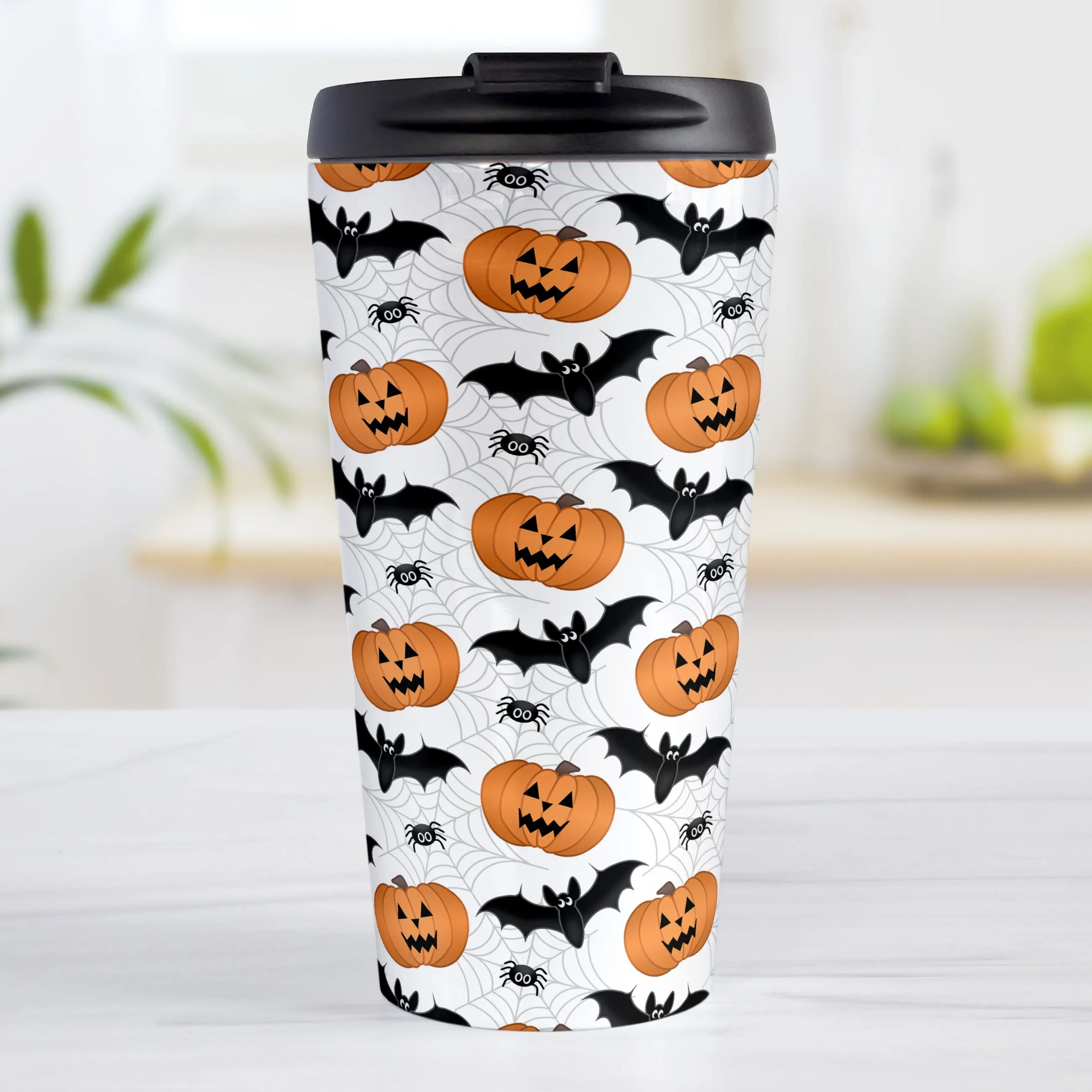 Pumpkins Bats and Spiders Halloween Travel Mug