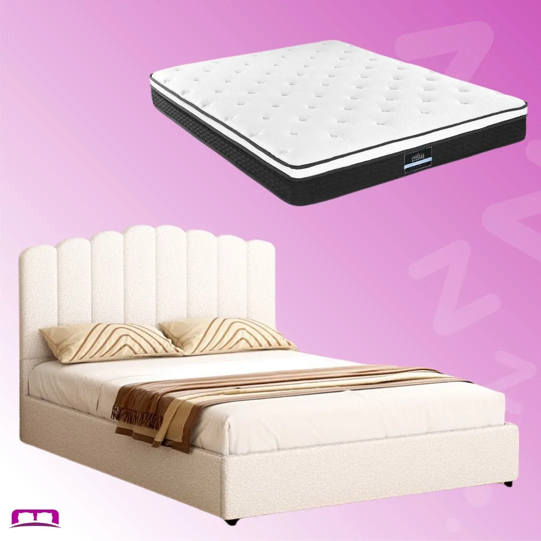 Queen Package | Fion Boucle Storage Bed & Bonita Euro Top Mattress (Medium Firm)