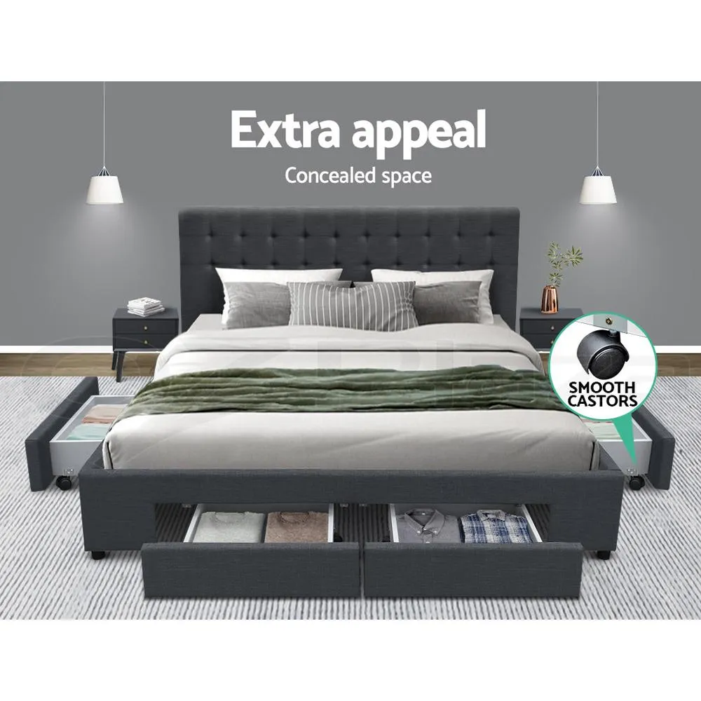 Queen Premium Package | Trinity Queen Bed Frame with Storage Charcoal, Luna Series Euro Top Mattress (Medium Firm) & Bamboo Mattress Topper!