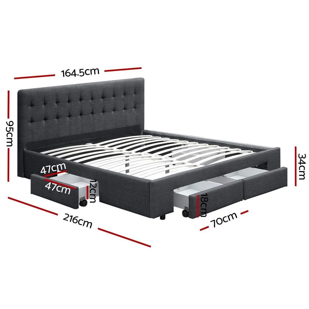 Queen Premium Package | Trinity Queen Bed Frame with Storage Charcoal, Luna Series Euro Top Mattress (Medium Firm) & Bamboo Mattress Topper!