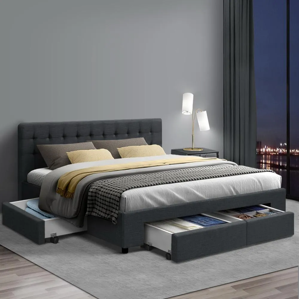 Queen Premium Package | Trinity Queen Bed Frame with Storage Charcoal, Luna Series Euro Top Mattress (Medium Firm) & Bamboo Mattress Topper!