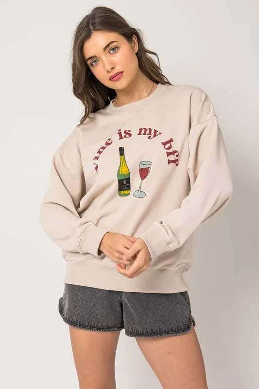 "Wine Is My BFF" Oversized Sweatshirt