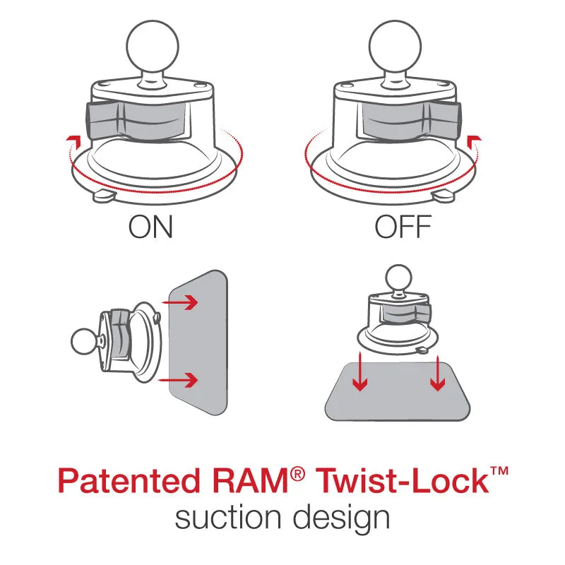 RAM® Twist-Lock™ Suction Cup Double Ball Mount - Medium