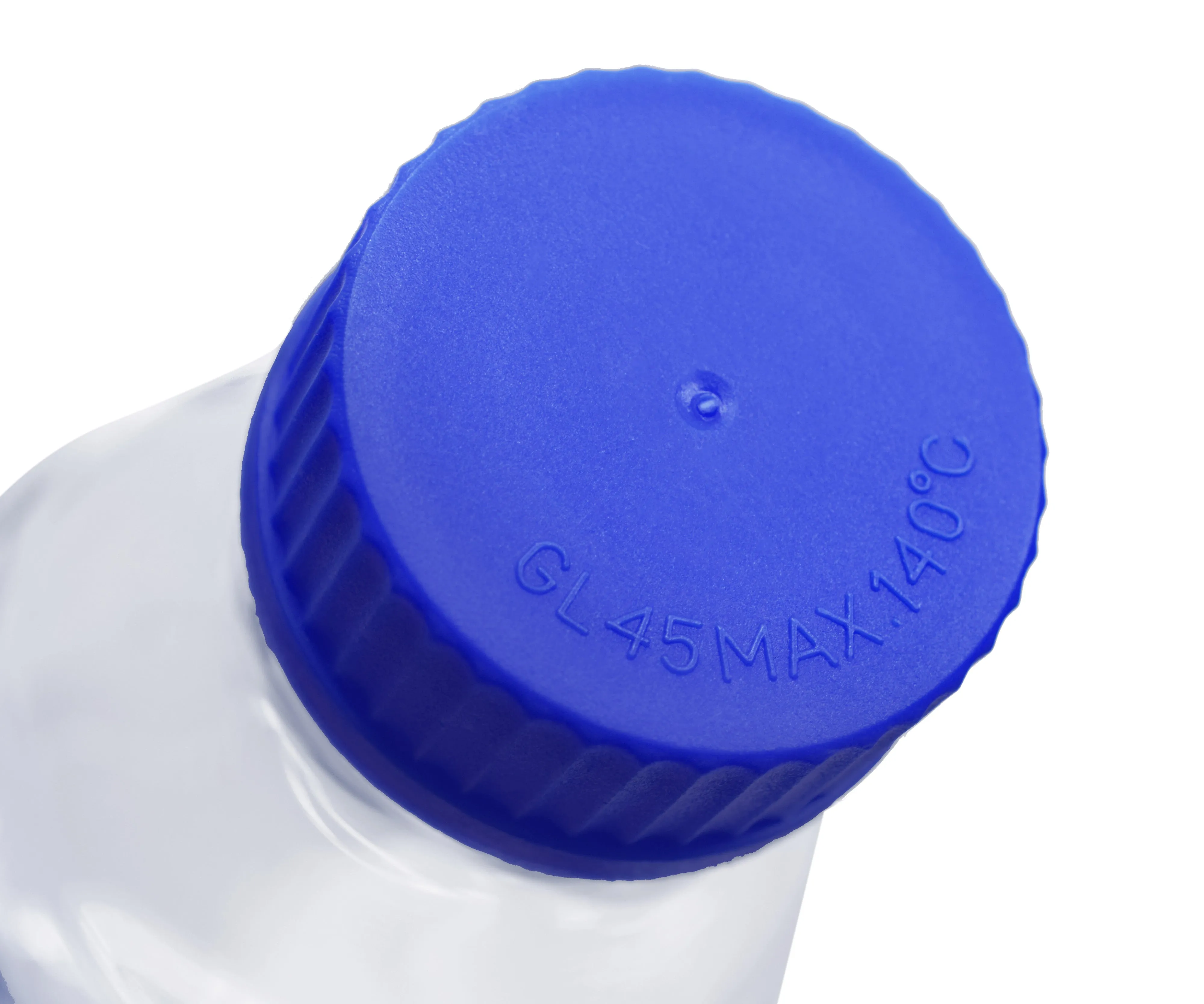 Reagent Bottle, 500ml - Transparent with Blue Screw Cap - White Graduations - Borosilicate 3.3 Glass - Eisco Labs