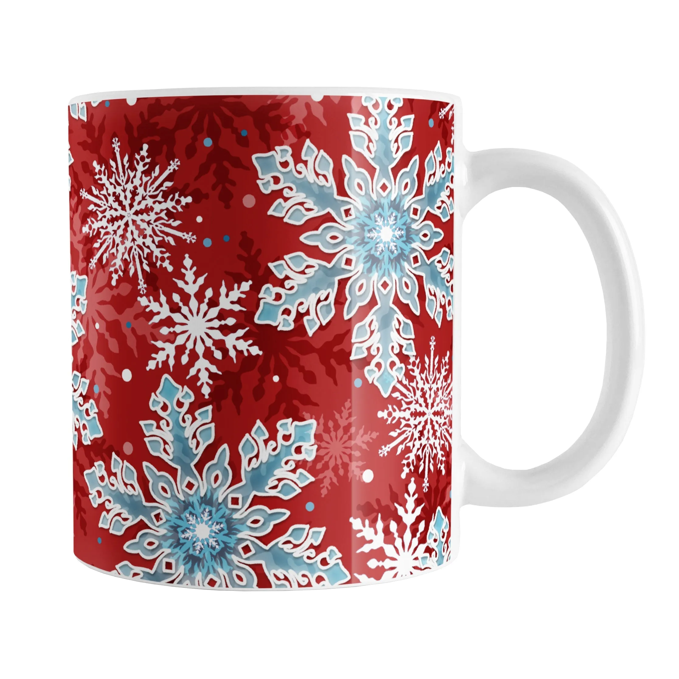 Red Blue Snowflake Pattern Winter Mug