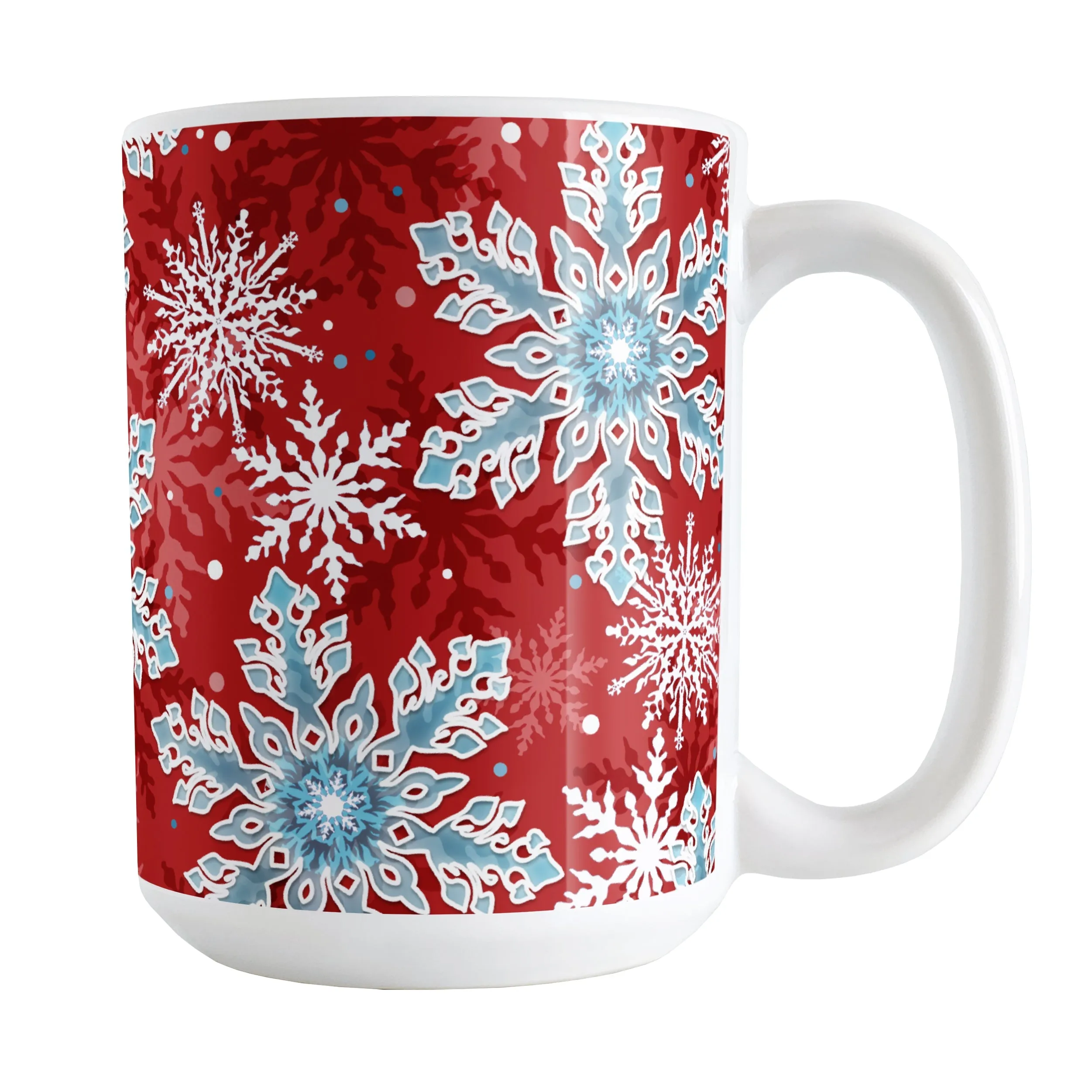 Red Blue Snowflake Pattern Winter Mug