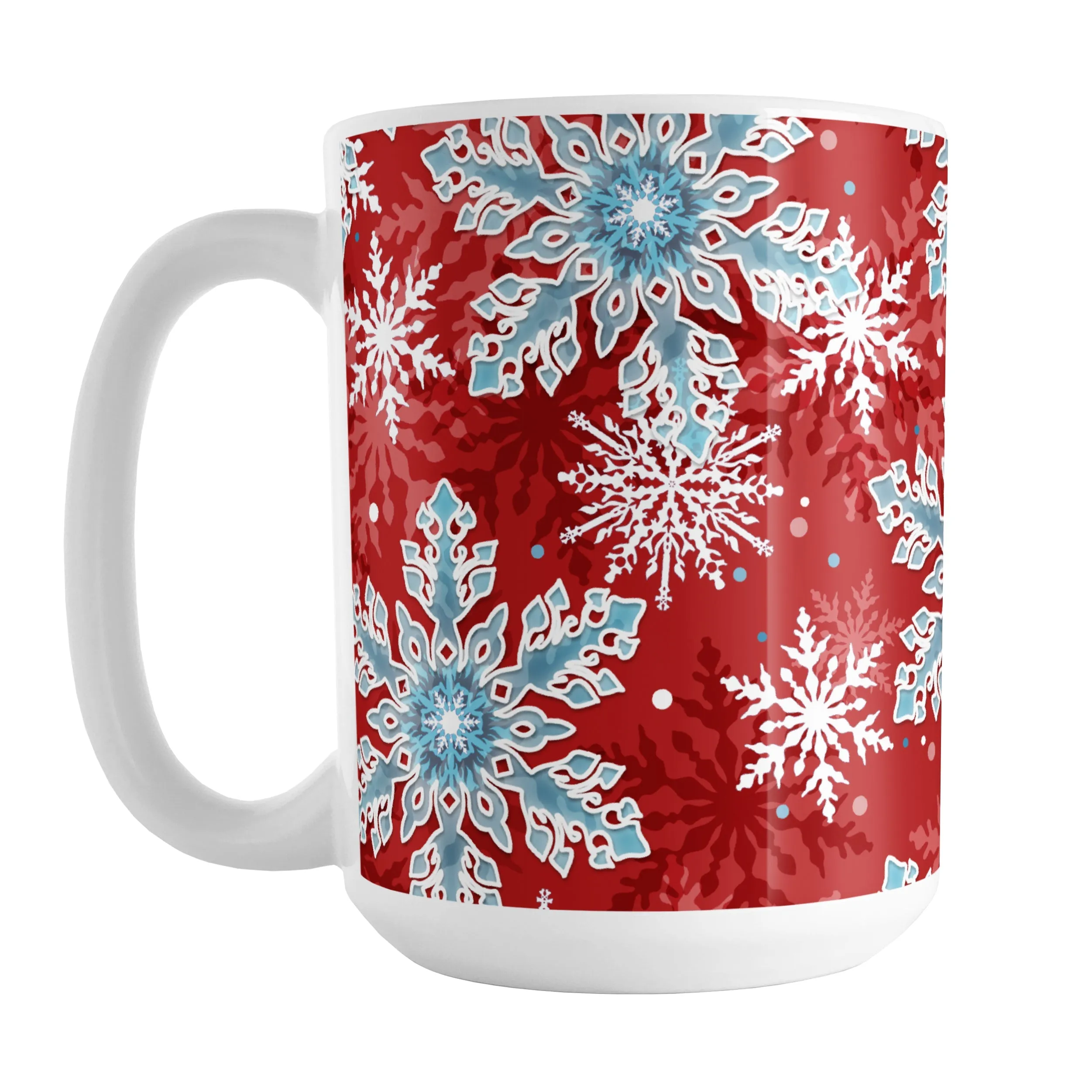 Red Blue Snowflake Pattern Winter Mug