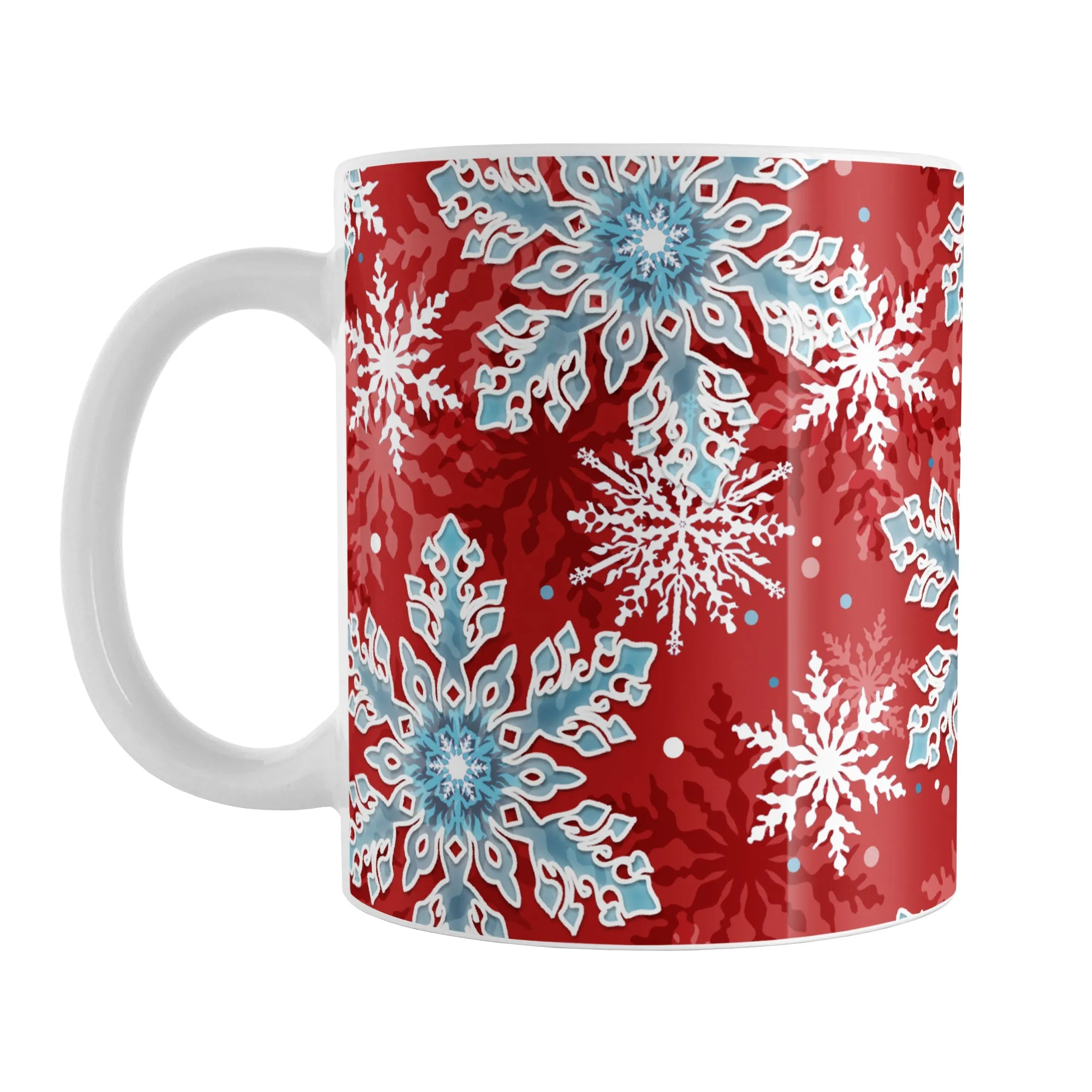 Red Blue Snowflake Pattern Winter Mug