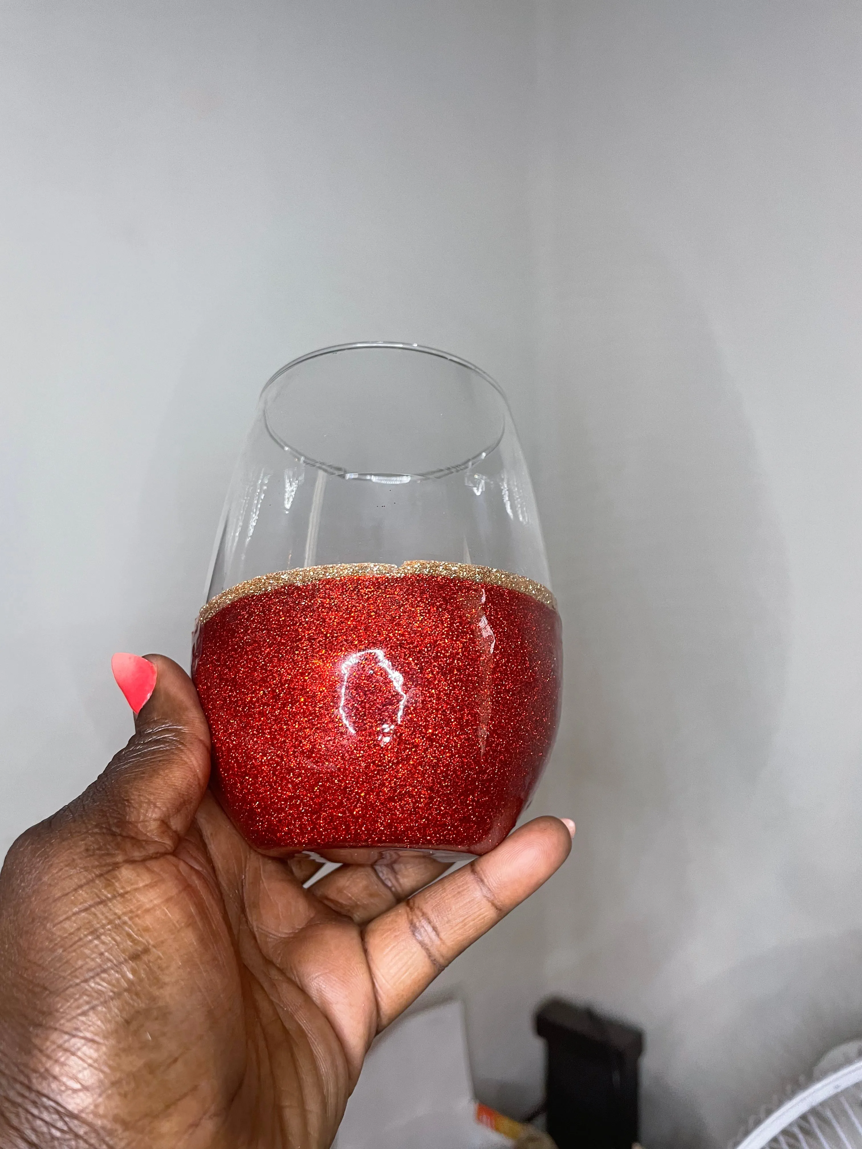 Red w/Gold Glittered Wine Glasses