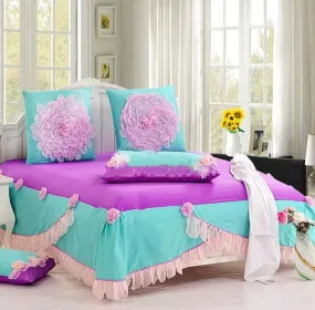 Romantic Pink Lace Flowers Princess Cotton Luxury 6-piece Bedding Sets/Duvet Cover