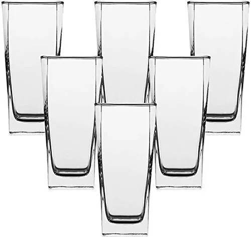 SAII Glass Water/Juice Glass Elegant Drinking Cups for Water Wine Juice Beer Cocktails and Mixed Drinks Heavy Duty Square Bottom for Bars Restaurants, Kitchen, Home - 6 Pieces, Clear, 300 ml