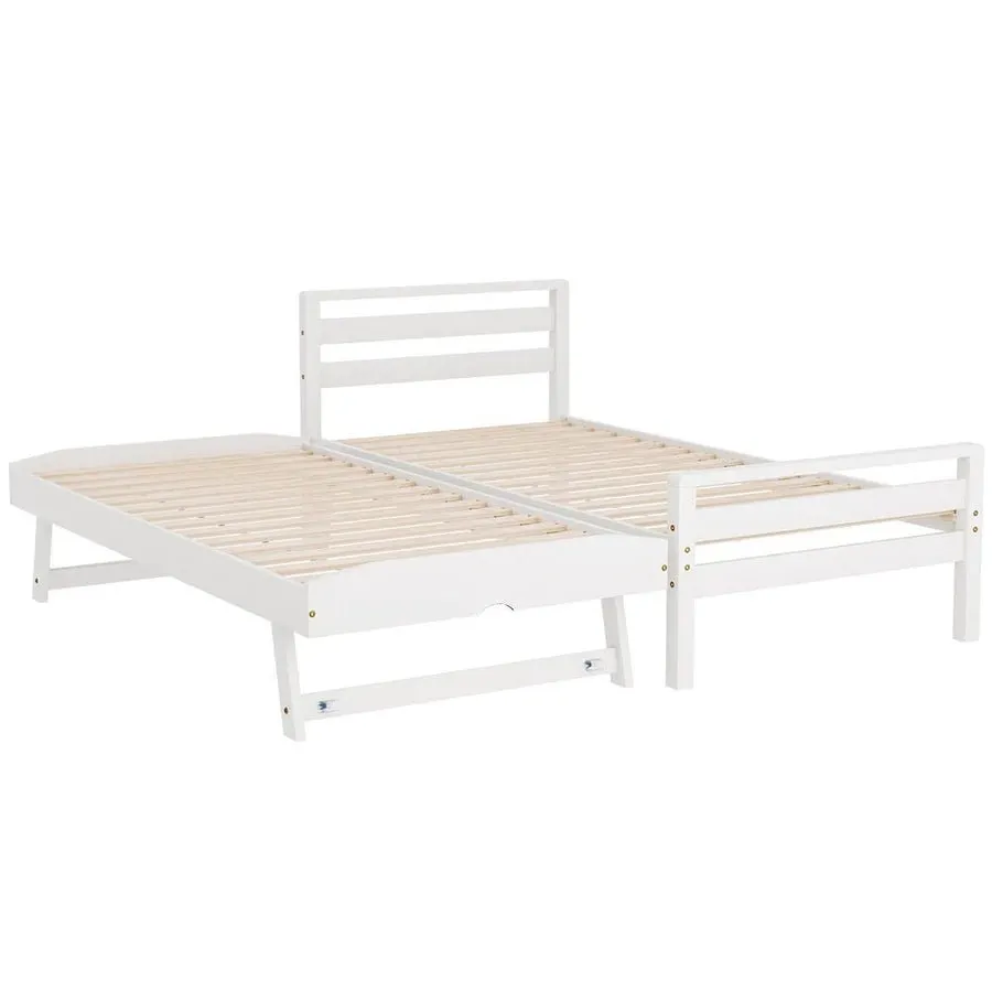 Single Package | Avis Wooden Trundle Bed Frame White, Bonita Pillow Top Mattress (Medium Firm) & Alessio Series Trundle Mattress (Medium Firm)