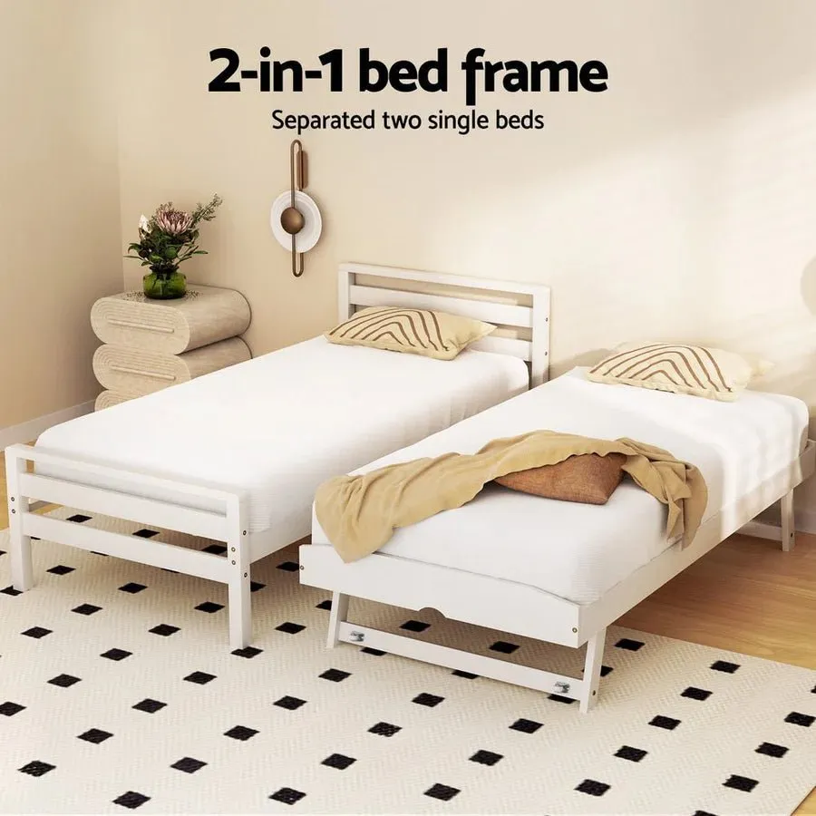 Single Package | Avis Wooden Trundle Bed Frame White, Bonita Pillow Top Mattress (Medium Firm) & Alessio Series Trundle Mattress (Medium Firm)