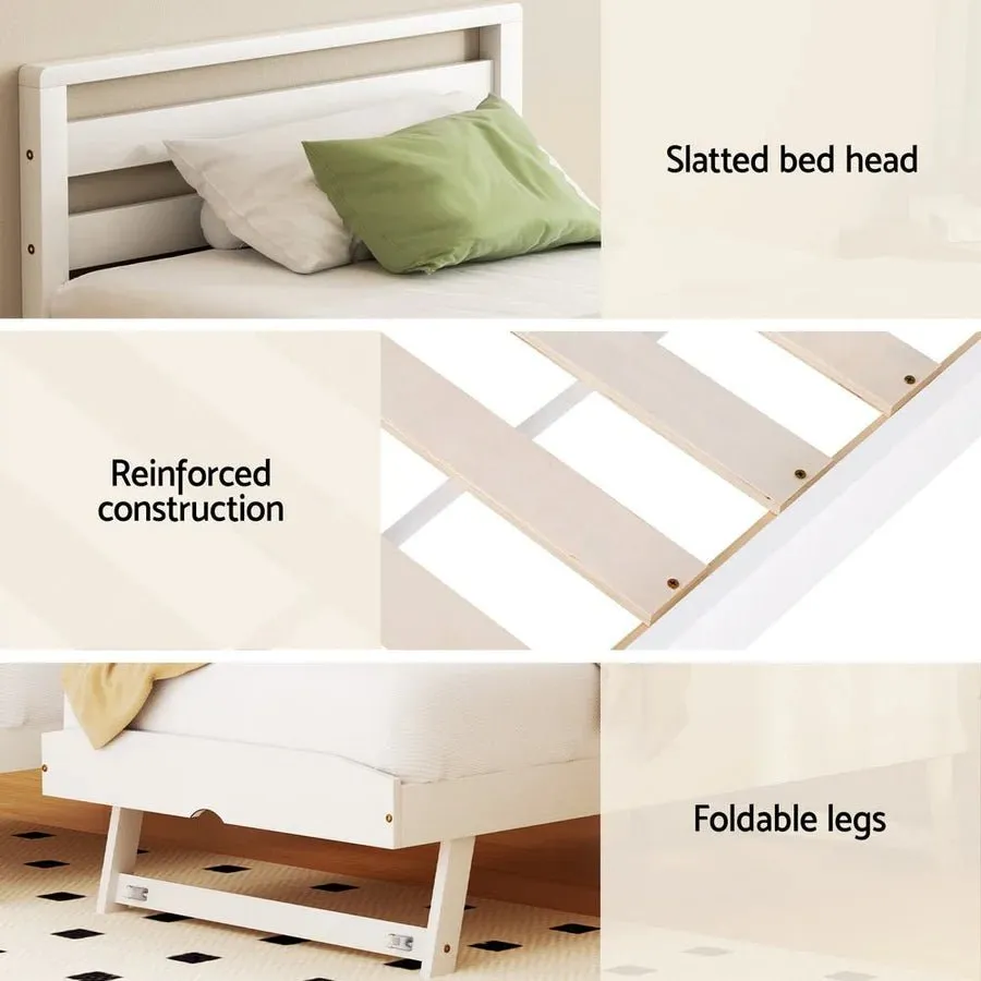 Single Package | Avis Wooden Trundle Bed Frame White, Bonita Pillow Top Mattress (Medium Firm) & Alessio Series Trundle Mattress (Medium Firm)