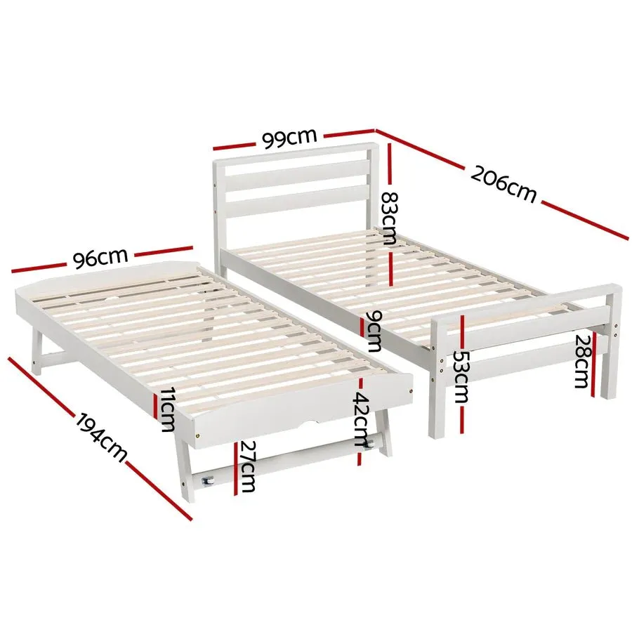 Single Package | Avis Wooden Trundle Bed Frame White, Bonita Pillow Top Mattress (Medium Firm) & Alessio Series Trundle Mattress (Medium Firm)