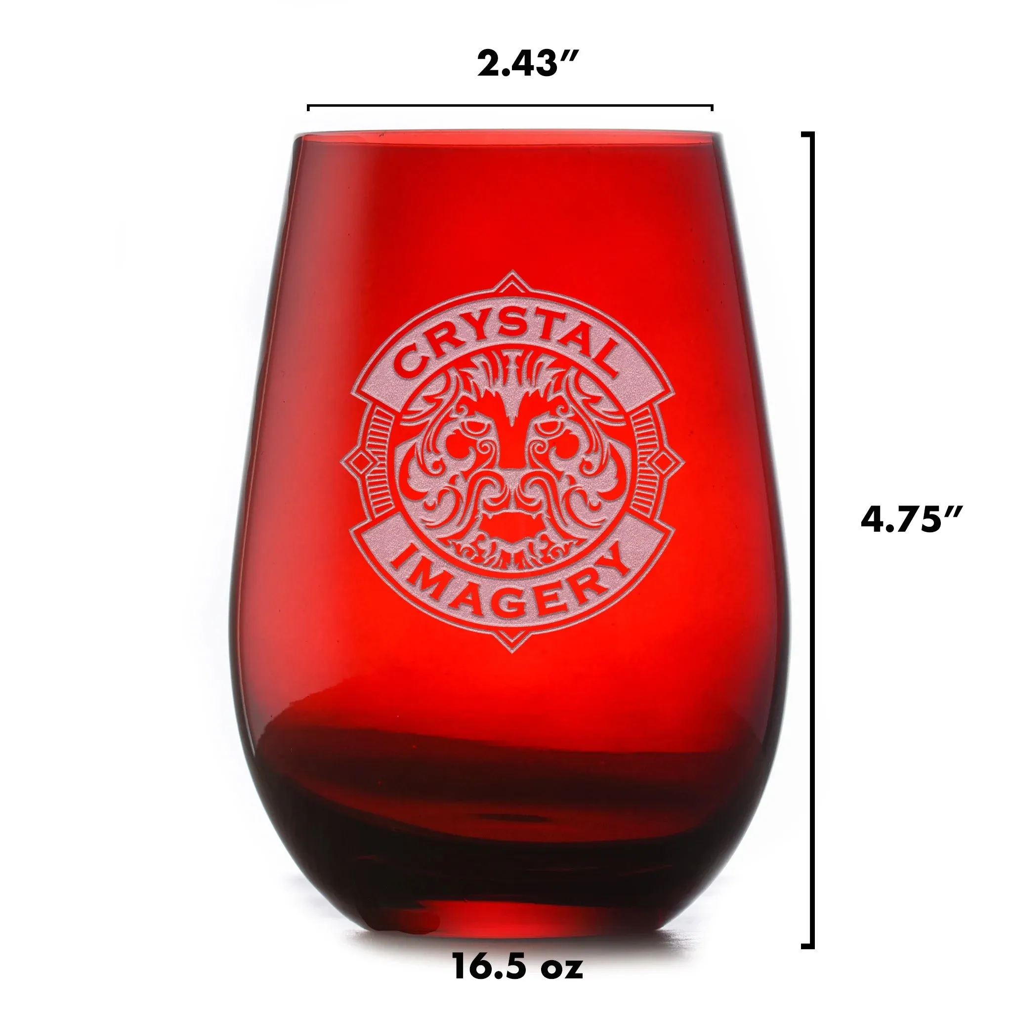 Skull and Bones Engraved Red Stemless Wine Glass Tumbler | Crystal Imagery