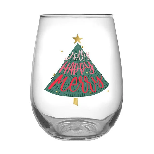 Slant Jolly Happy Merry Wine Glass