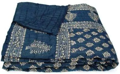 Slickcomfort Pure Cotton Jaipuri Razai Traditional Sanganeri Print Light Weight Razai AC/Winter Quilt/Razai (Blue Dai Gold, Double Bed)