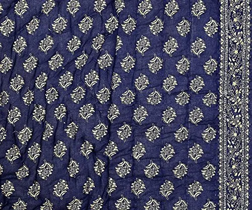 Slickcomfort Pure Cotton Jaipuri Razai Traditional Sanganeri Print Light Weight Razai AC/Winter Quilt/Razai (Blue Dai Gold, Double Bed)