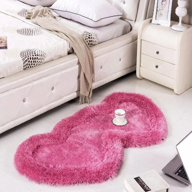 Solid Color Double Heart Bath Rugs Shaggy Carpet for Kitchen Bathroom Bedroom Floor Mat Romantic Area Rug tapis salle de bain